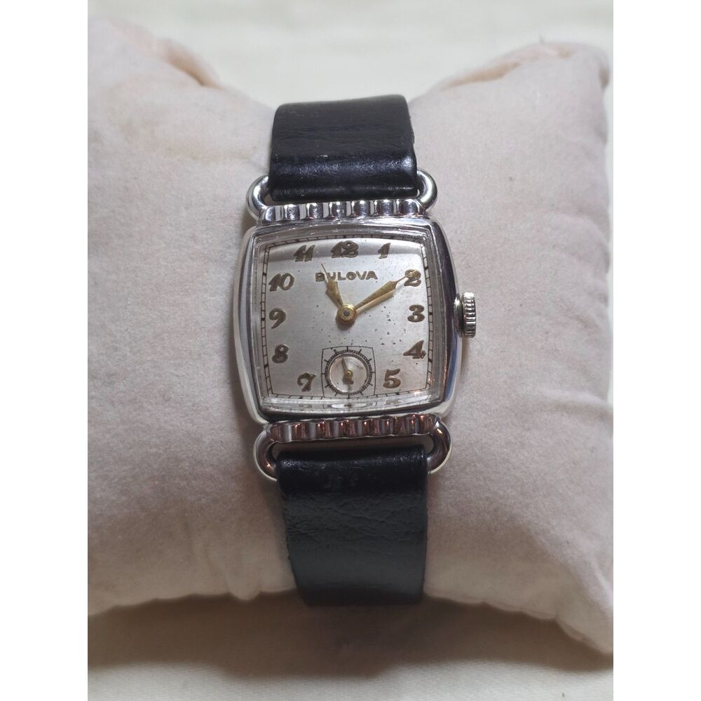 Vintage Bulova Art Deco Sub Seconds Hand Wind Mechanical Watch Leather Strap